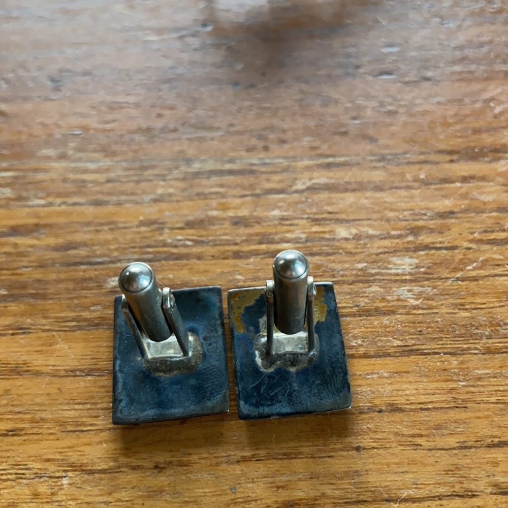 Vtg Bird Design Silver Tone Rectangular Cufflinks - image 7